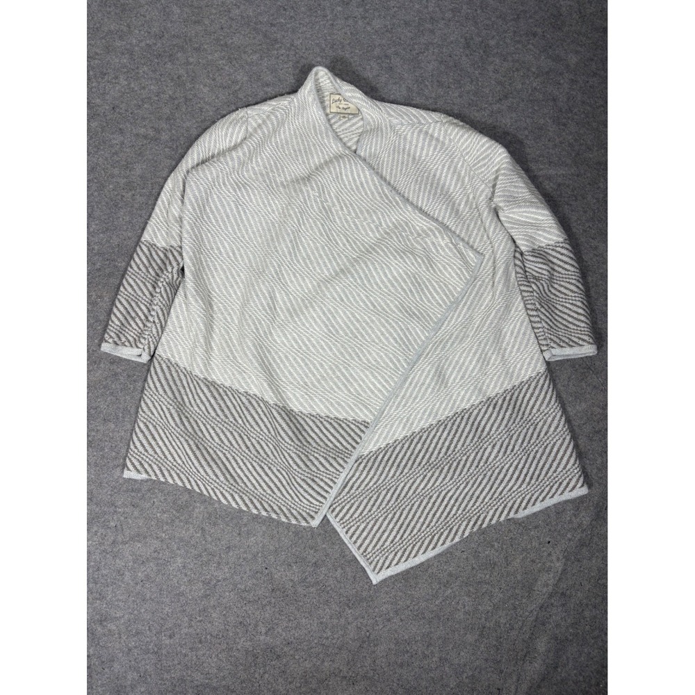 Lucky Brand Womens 1X Grey White Chevron Knit Open Front Cardigan Sweater Wool